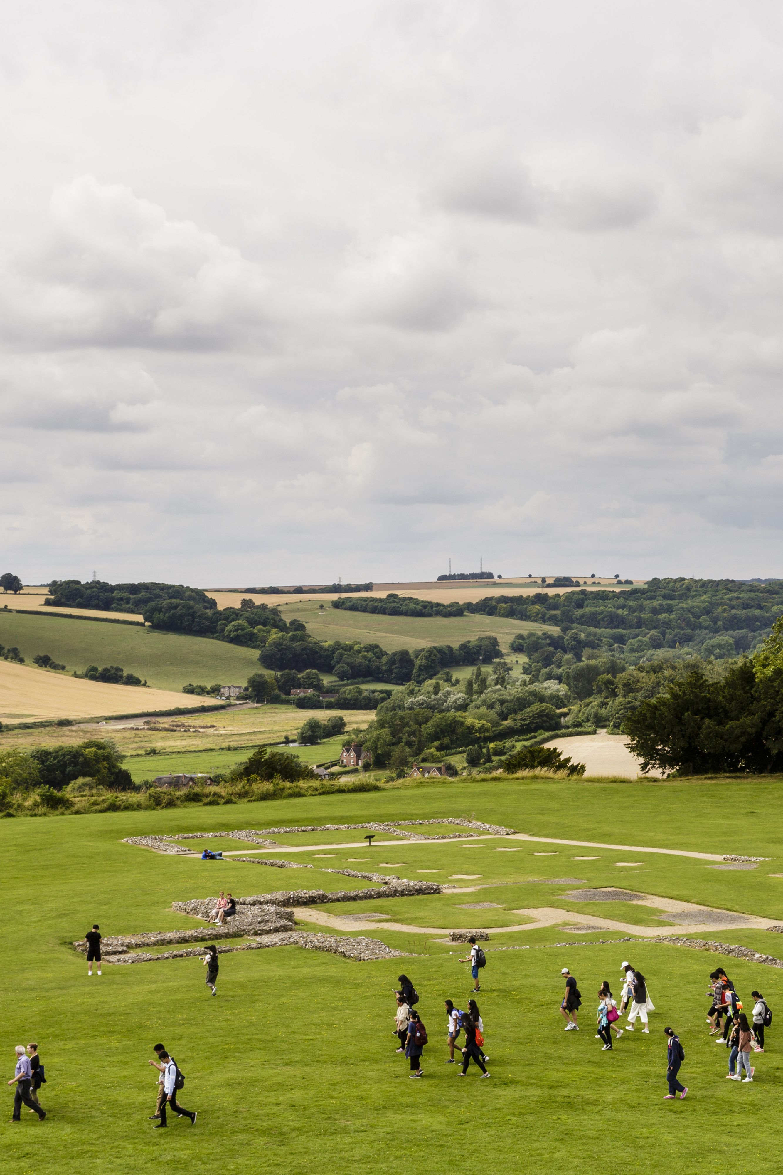 An aerial view of Old Sarum showing the remains of the Iron Age hill fort, castle and cathedral
