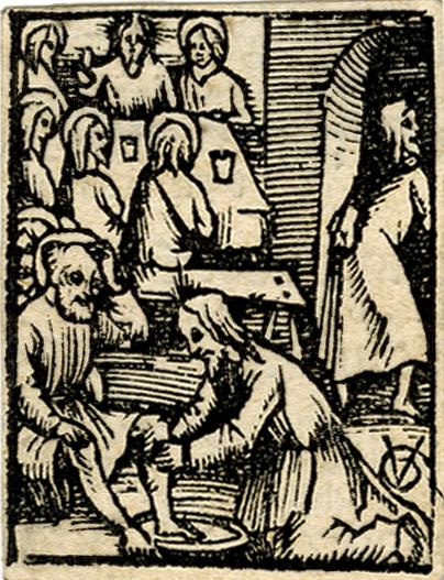 Image: 16th-century illustration of Christ washing the Apostles' feet at the Last Supper