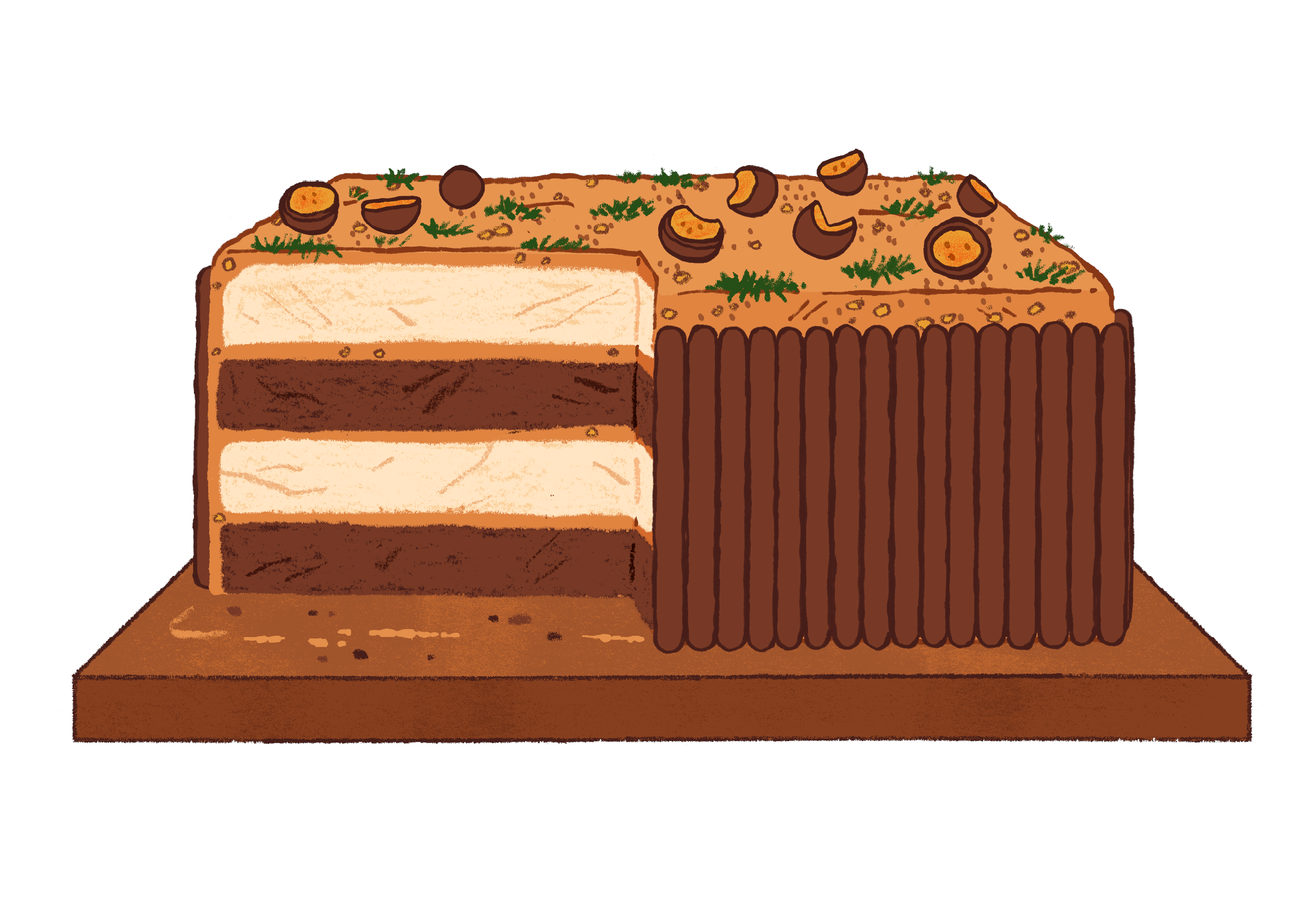 An illustration of the finished layered strata cake