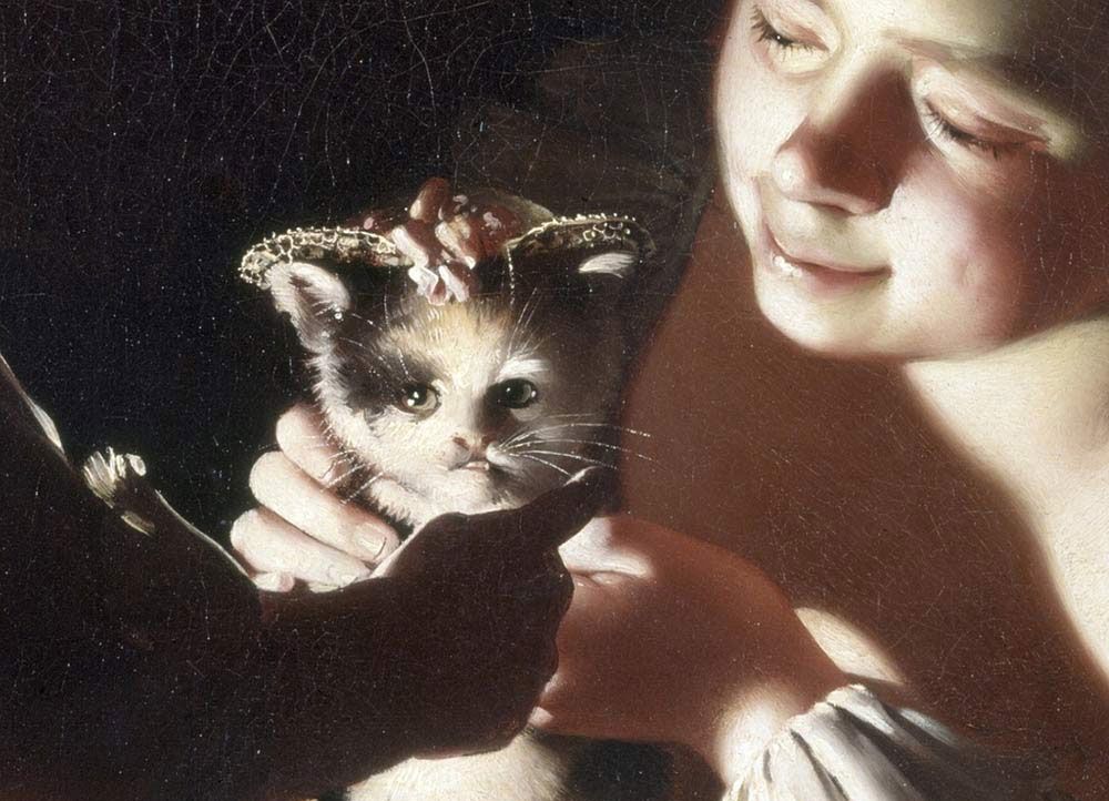 Detail from Two Girls Dressing a Kitten by Candlelight, by Joseph Wright of Derby